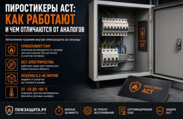 Пиростикеры АСТ, как работают и чем отличаются от аналогов Пиростикер АСТ внутри электрощита, автономное устройство пожаротушения